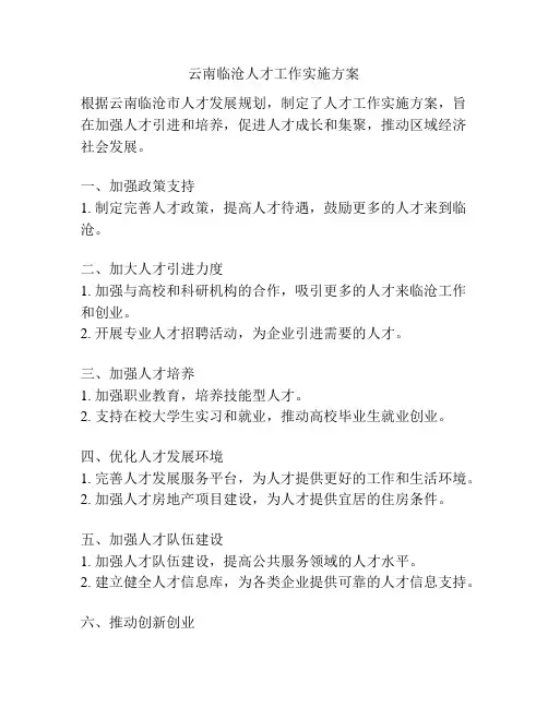 云南临沧人才工作实施方案