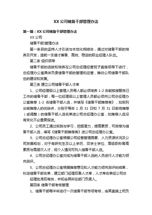 XX公司储备干部管理办法