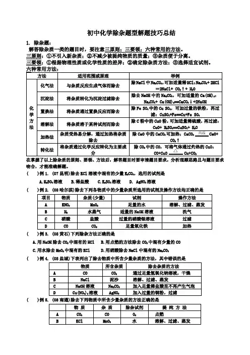 初中化学除杂题型解题技巧总结