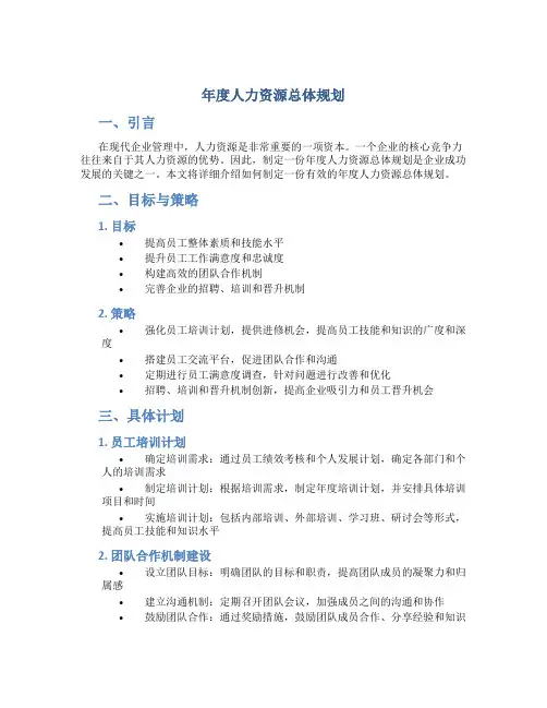 年度人力资源总体规划