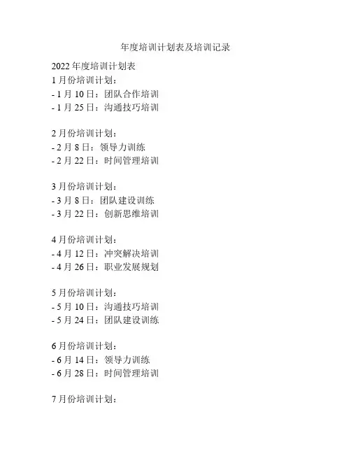 年度培训计划表及培训记录