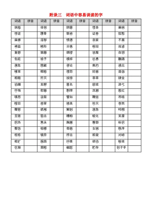 广东省广州市中考语文总复习第一部分基础第一章语音附录三词语中容易误读的字素材