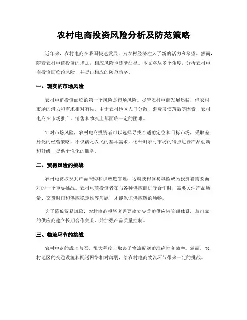 农村电商投资风险分析及防范策略