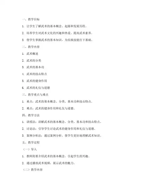 武术理论教案模板范文