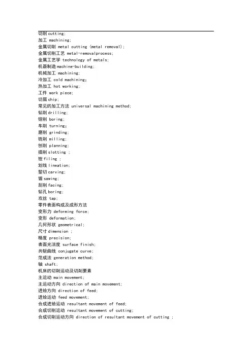 机械加工英语词汇