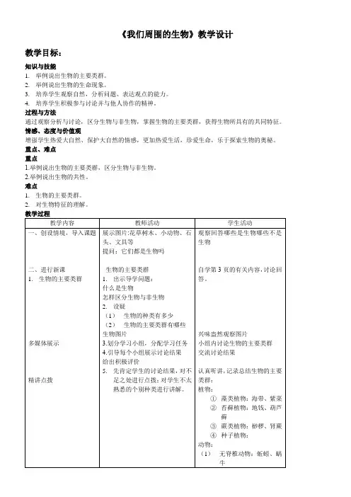 苏教版初中生物七年级上册 第一节 我们周围的生物-全市获奖