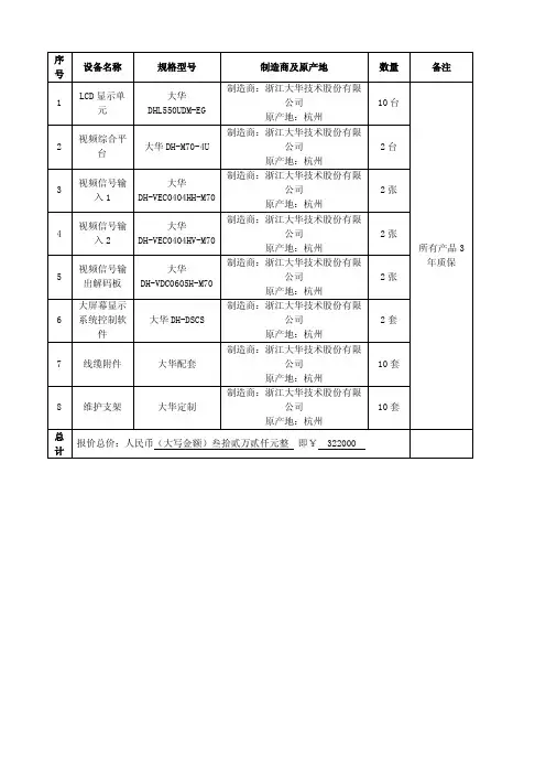 制造商浙江大华技术股份有限LCD显示单大华