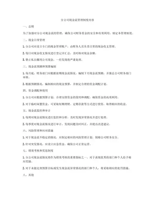分公司现金流管理制度内容