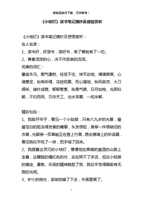 《小桔灯》读书笔记摘抄及感悟赏析