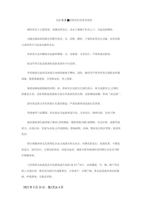 引起猪皮肤发红的常见原因