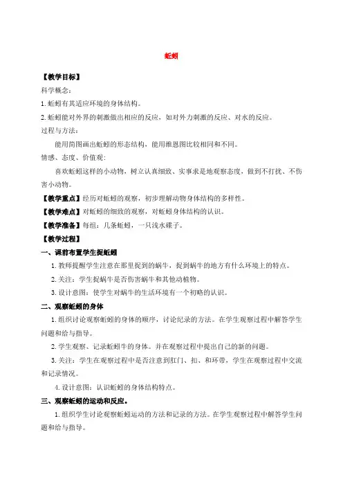 三年级科学上册-蚯蚓教案-教科版