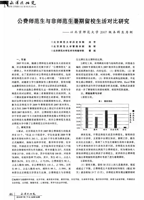 公费师范生与非师范生暑期留校生活对比研究——以北京师范大学2007级本科生为例
