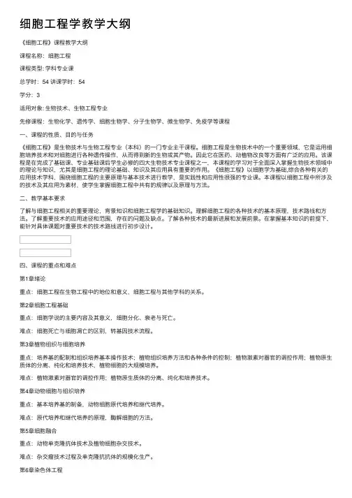 细胞工程学教学大纲
