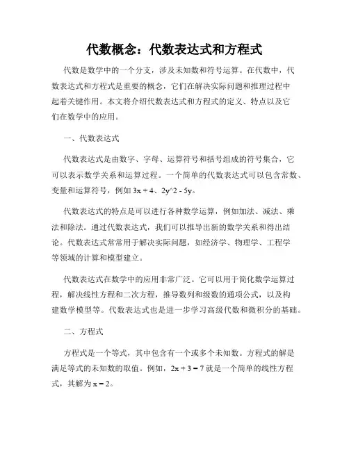 代数概念：代数表达式和方程式