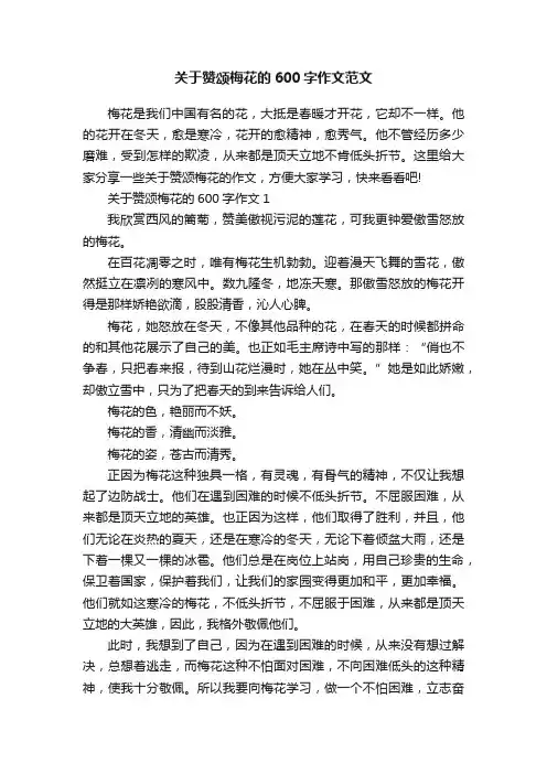 关于赞颂梅花的600字作文范文