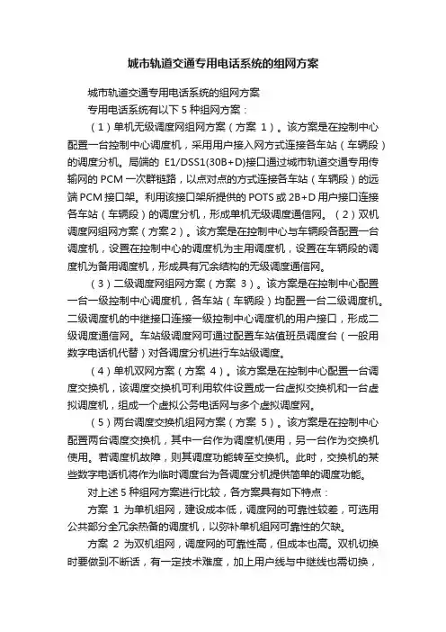城市轨道交通专用电话系统的组网方案