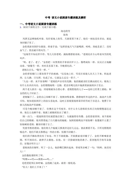 中考 语文小说阅读专题训练及解析