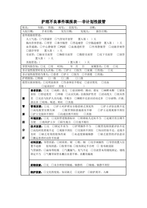 医院不良事件非计划拔管样表