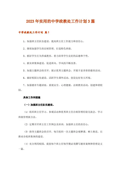 2023年实用的中学政教处工作计划3篇