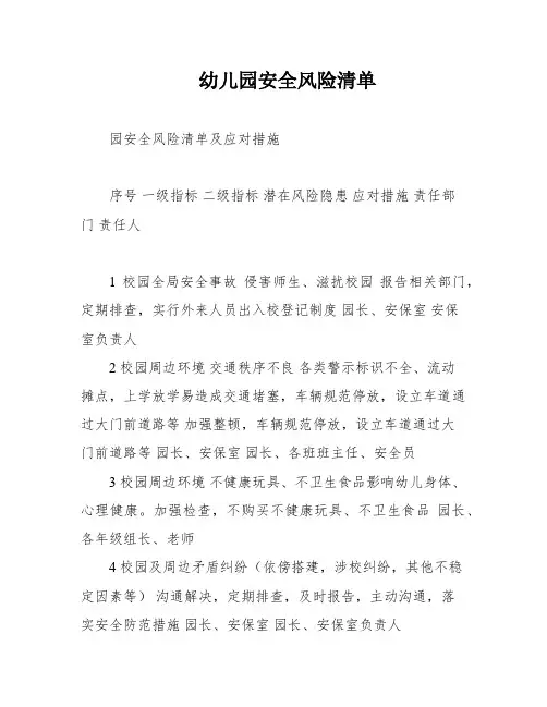 幼儿园安全风险清单