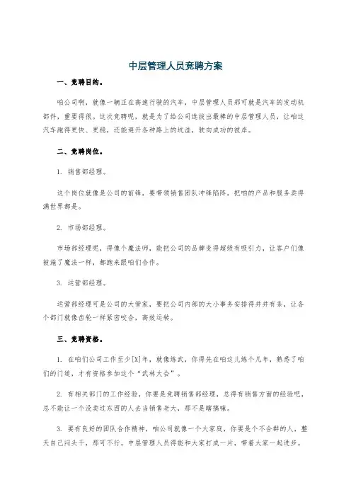 中层管理人员竞聘方案