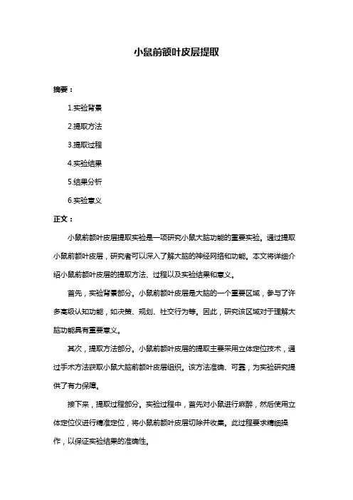 小鼠前额叶皮层提取