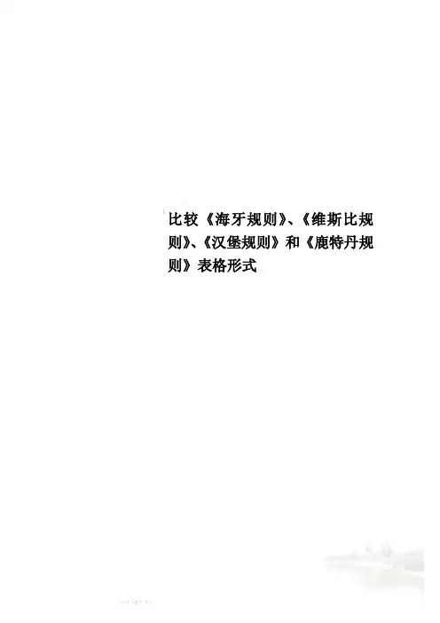 比较《海牙规则》、《维斯比规则》、《汉堡规则》和《鹿特丹规则》表格形式