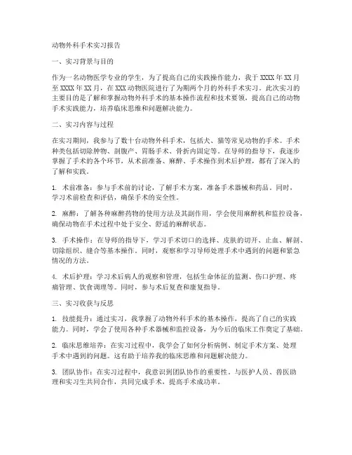 动物外科手术实习报告