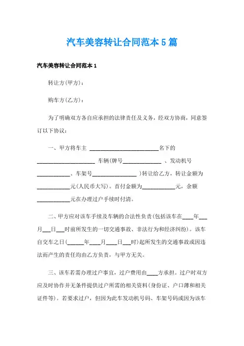 汽车美容转让合同范本5篇