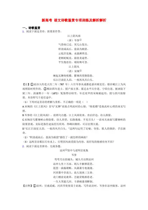 新高考 语文诗歌鉴赏专项训练及解析解析