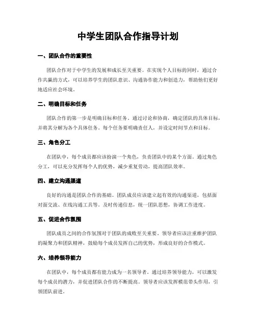 中学生团队合作指导计划