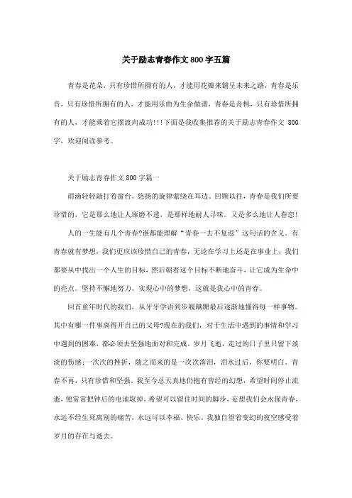 关于励志青春作文800字五篇