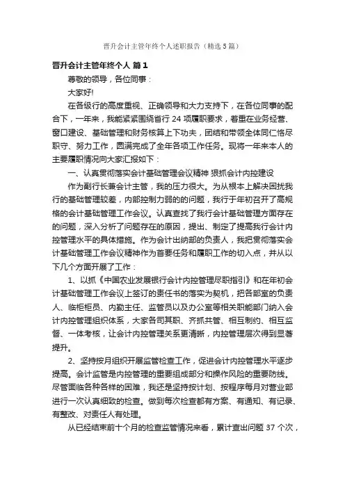晋升会计主管年终个人述职报告（精选5篇）