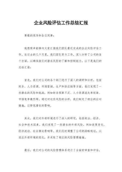 企业风险评估工作总结汇报