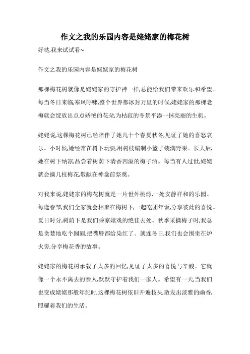 作文之我的乐园内容是姥姥家的梅花树
