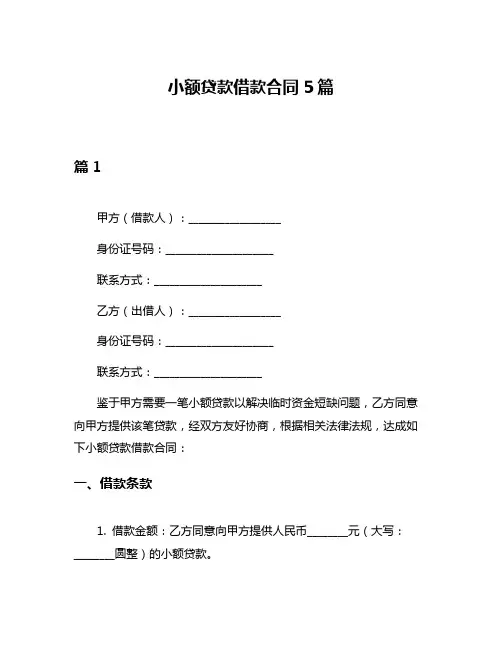 小额贷款借款合同5篇