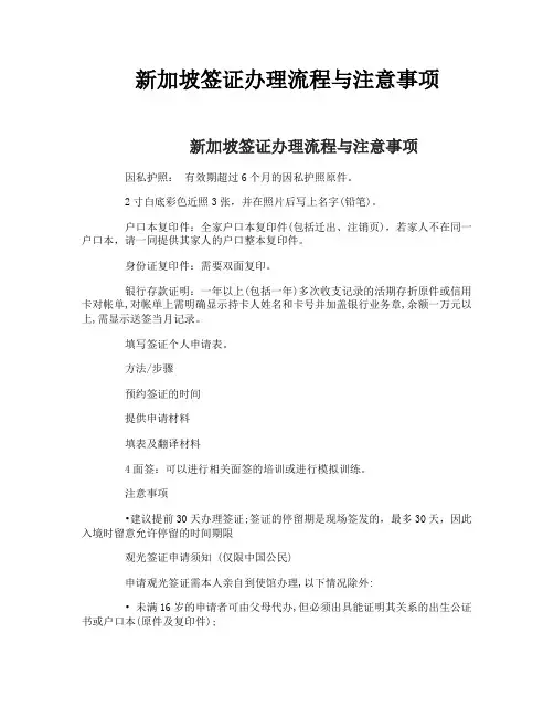 新加坡签证办理流程与注意事项