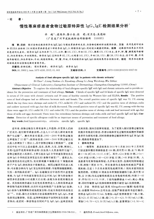 慢性荨麻疹患者食物过敏原特异性IgG、IgE检测结果分析