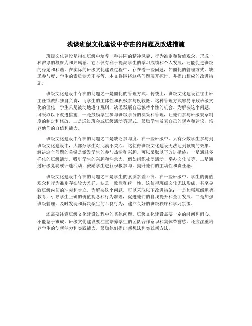 浅谈班级文化建设中存在的问题及改进措施