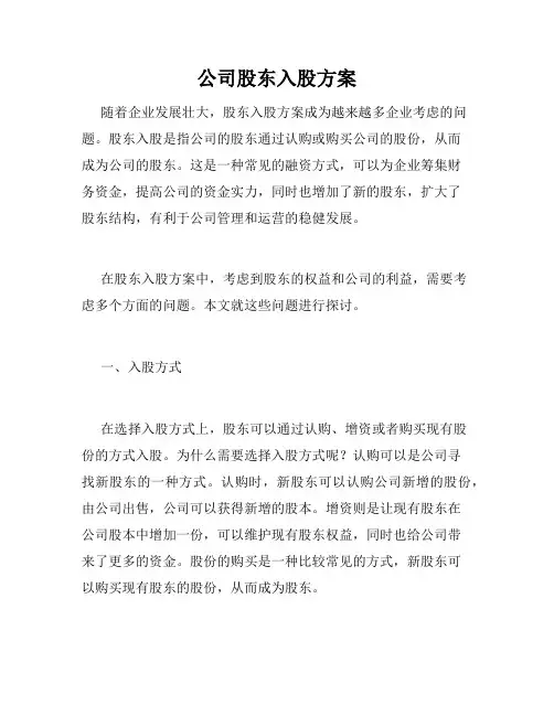 公司股东入股方案
