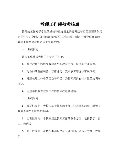 教师工作绩效考核表