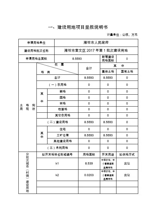 建设用地项目呈报说明书