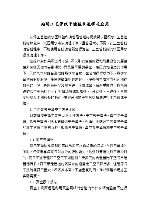 站场工艺管线干燥技术选择及应用