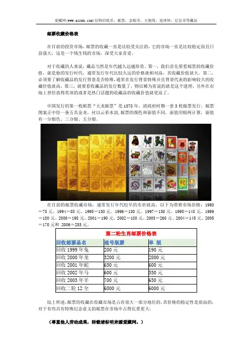 邮票收藏价格表