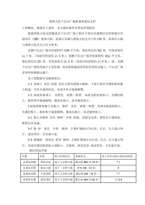 奥体大街下沉式广场桩基和基坑支护