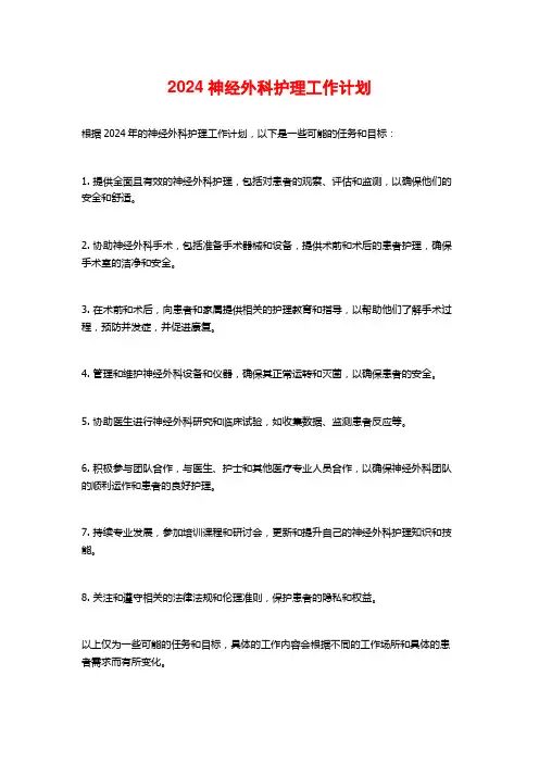 2024神经外科护理工作计划