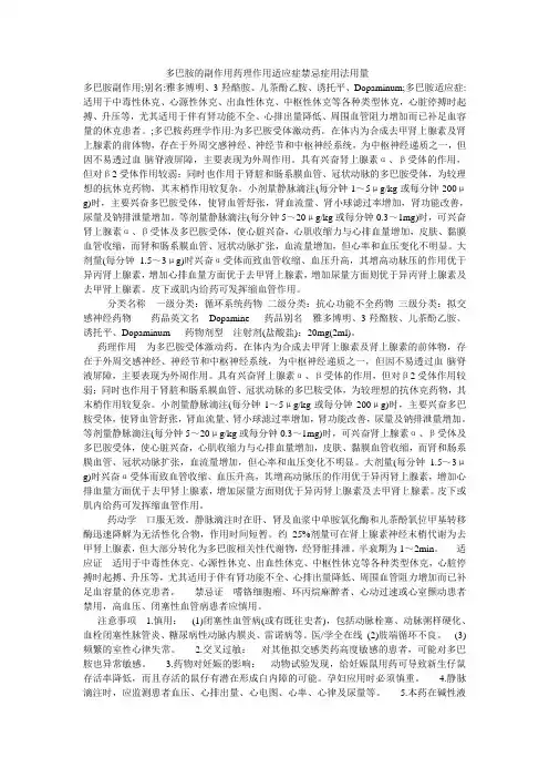 多巴胺的副作用药理作用适应症禁忌症用法用量