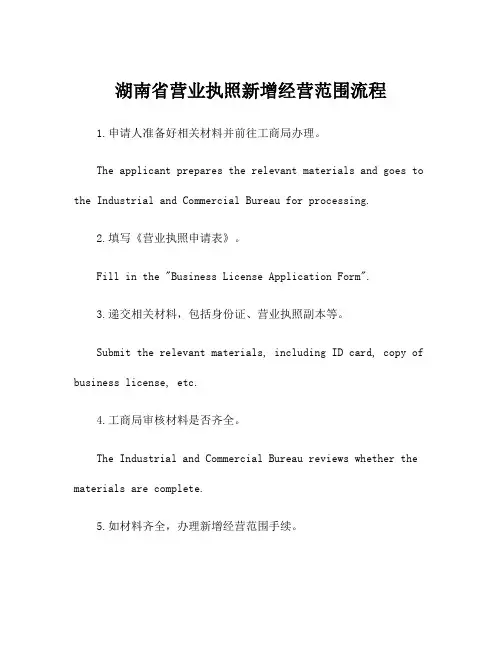 湖南省营业执照新增经营范围流程