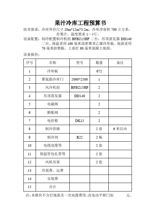 冷库预算书