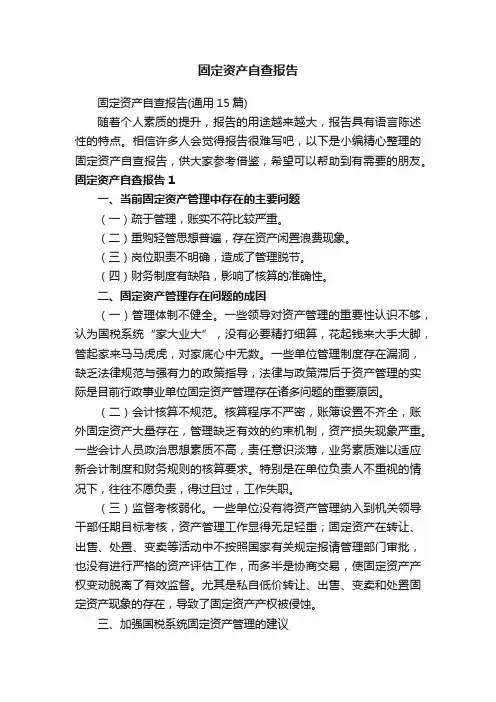 固定资产自查报告
